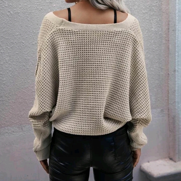 Cozy Up split neck Sweater - tan - Picture 4 of 4